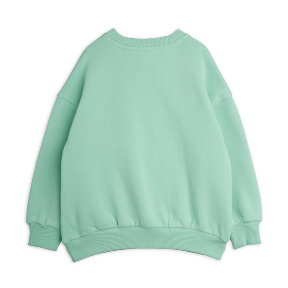 A mint green crewneck sweatshirt shown from the back, laid flat against a solid white background.
