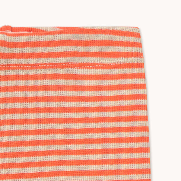 Striped fabric with orange and white horizontal stripes on a white background