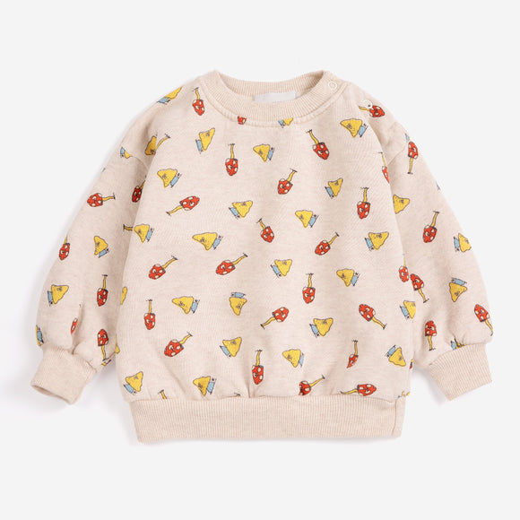 Beige sweatshirt with colorful pattern on a white background