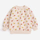 Beige sweatshirt with colorful pattern on a white background