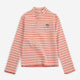 Red and white striped turtleneck sweater on a light gray background