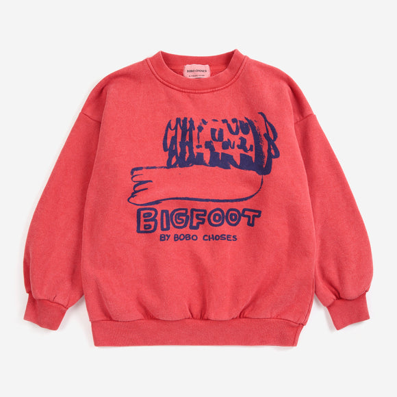 Red sweatshirt with blue graphic and text on a white background