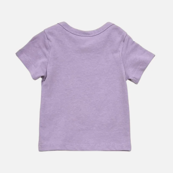 A light purple short-sleeve t-shirt shown from the back, laid flat against a clean, off-white background.
