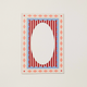 A decorative rectangular card or frame with a large oval cutout in the center, featuring a red and white striped inner design, a light blue scalloped border, and a pink diamond pattern around the edges, shown against a plain off-white background.